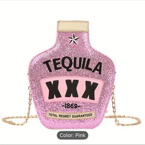 Pink Glitter Tequila Bottle Crossbody Bag